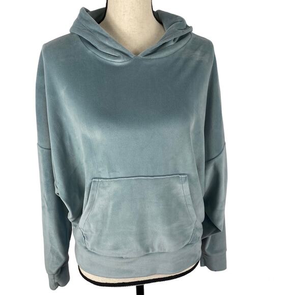 American Eagle Velour Sweatshirt Cozy Ever After Hoodie Teal Green Womens Small - Picture 1 of 13